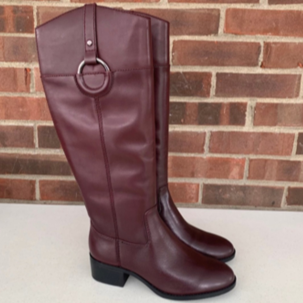 Alfani Bexleyy Maroon Leather Round-toe Block Heel Knee High Boots US 8.5